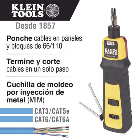 Herramienta Ponchadora De Impacto Con Cuchilla Para Paneles Y Bloques De 66/110. Termina Y Corta Cables Cat3 Cat5e Y Cat6/6a En 