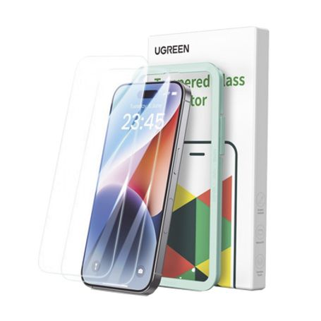 Protector De Pantalla Ugreen Hd Con Marco De Instalación Para Iphone 15/16 (paquete De 2)