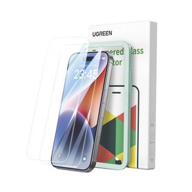 protector de pantalla ugreen hd con marco de instalación para iphone 15 plus16 plus paquete de 2