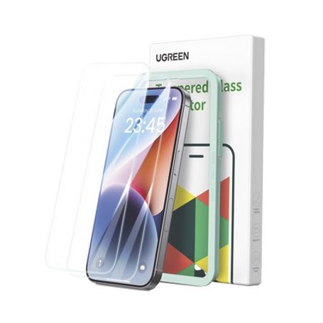 protector de pantalla ugreen hd con marco de instalación para iphone 15 plus16 plus paquete de 2