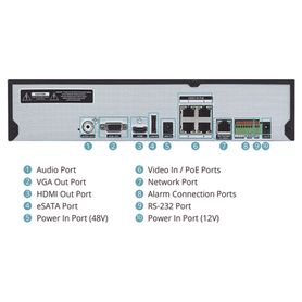 nvr 4k  4 canales ip  4 puertos poe  intelligent codec  incluye hdd de 2tb  4 entradas y 1 salida de audio  4 entradas y 1 sali