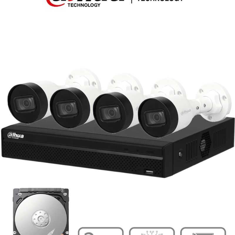 Dahua Kitnvr1104hsp4c1tb Kit Ip De 4 Canales De 2mp/ Nvr Con 4 Puertos Poe/ Disco Duro De 1tb/ 4 Camaras Bullet De 2 Megapixeles