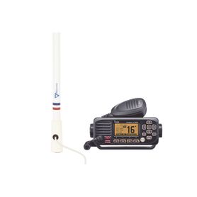 kit de radio icm220  mas antena marina de fibra de vidrio tx5206sys y soporte para antena 4186