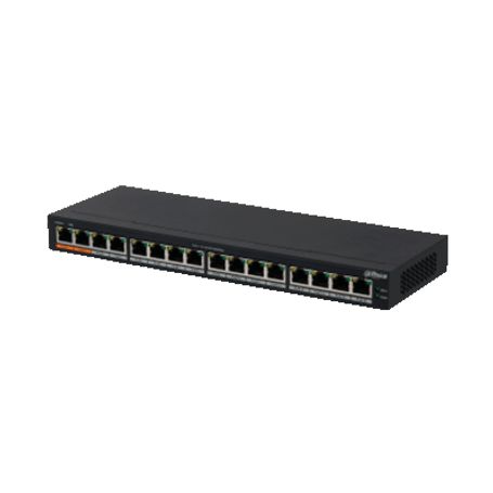 Dahua Dhpfs301616gt190  Switch Poe Gigabit De 16 Puertos Poe Gigabit/ 190 Watts Totales/ Los 2 Puertos Naranjas Soportan Hipoe E