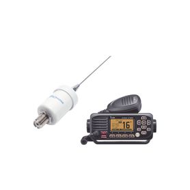 kit de radio icm220  mas antena marina tx1600sys fabricada en látigo de acero inoxidable