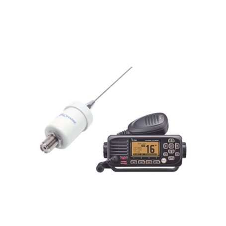 kit de radio icm220  mas antena marina tx1600sys fabricada en látigo de acero inoxidable