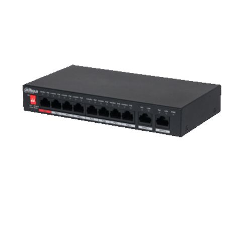 Dahua Pfs30108et96  Switch Poe De 10 Puertos Fast Ethernet/ 8 Puertos Poe/ 2 Puertos Uplink 10/100/1000/ 96 Watts Totales/ Sopor