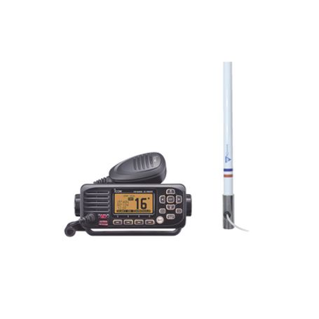 Kit De Radio Icm220  Mas Antena Marina Tx5101sys Fabricada En Fibra De Vidrio Con Base Roscable De Acero Inoxidable 