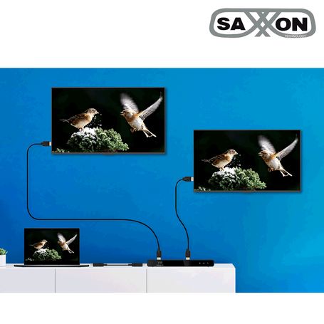 Saxxon Lkv312hdrv2.0  Divisor De Video Hdmi 4k De 1 Entrada Y 2 Salidas/ Soporta Resolución 4kx2k 30hz/ 1080p Full Hd/ Distancia