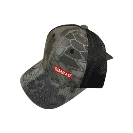 gorra color gris y negro con logo simrad