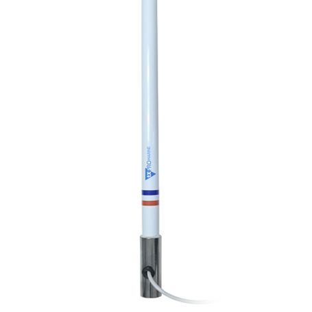 Antena Marina Vhf En Fibra De Vidrio Con Base De Acero Inoxidable En Rango De 156 A 163 Mhz. Incluye 10 Metros De Cable Y Conect