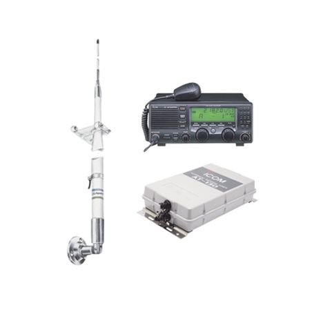 kit de radio icm700pro con sintonizador de antena at130 y antena hf shakespeare 390