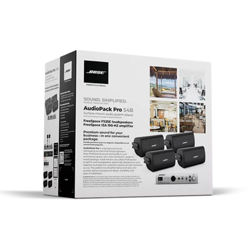 Kit De Audio Freespace  4 Altavoces De Pared  Amplificador  Color Negro  Ideal Para Audio Ambiental
