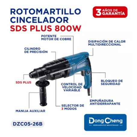 Taladro Rotomartillo Demoledor De 800 W Con Broquero Sdsplus 110 Vca