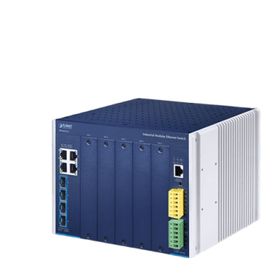 switch modular industrial capa 3  5 slots  4 puertos gigabit rj45  4 puertos sfp 10g  rango de temperatura 4075°c  entrada de p