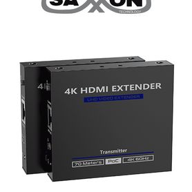 saxxon lkv565p kit extensor hdmi de 2 puertos hasta 70 metros con cable cat6 6a 7 resolucion 4k  60hz transmisor ir plug and pl