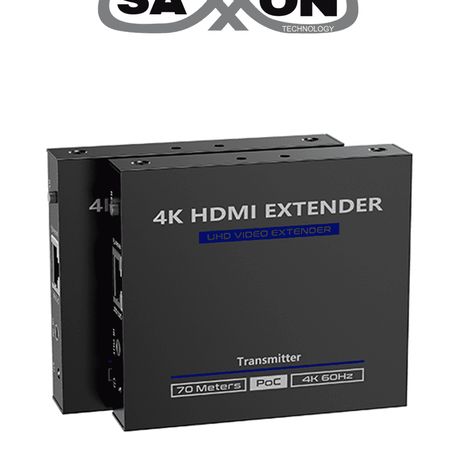 Saxxon Lkv565p Kit Extensor Hdmi De 2 Puertos/ Hasta 70 Metros Con Cable Cat6/ 6a/ 7/ Resolucion 4k  60hz/ Transmisor Ir/ Plug A
