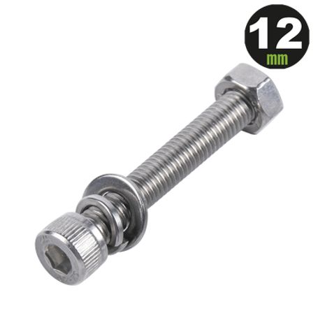 1 tornillo allen milimétrico de acero inoxidable  m8125 x 12 con 1 tuerca 1 arandela de presión y 1 plana  para montajes de mód