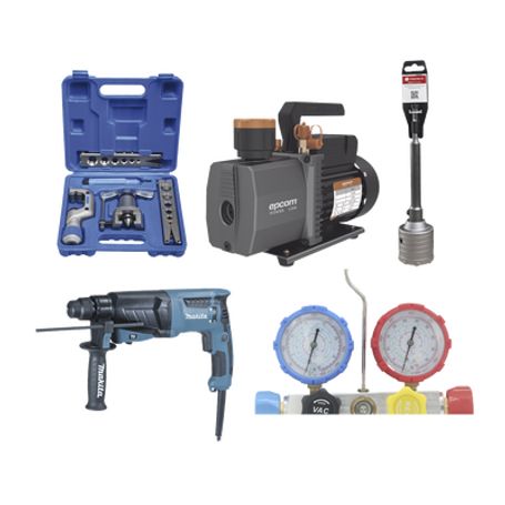 kit profesional  mini split  bomba de vacio 2rs2rr32  manómetro hbsbz6  kit abocardado ct809  rotomartillo hr2630j  broca pstc0