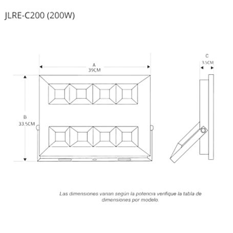 Reflector Led Ultradelgado De  200 W / Dimensiones 390 X 335 Mm / 110  240 V Ca 50/60hz / Ultra Delgado / Uso En Exterior  Inter
