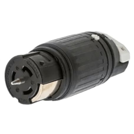 conector industrial de bloqueo  50a 3fases delta 250v ca  3polos 4hilos conector hembra  color negro y blanco