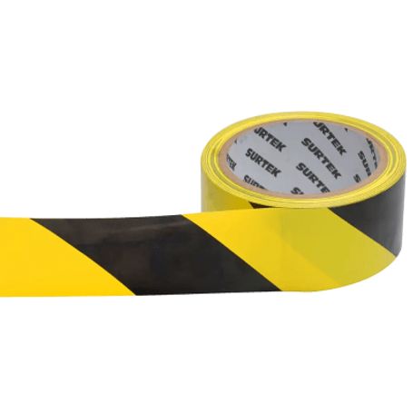 cinta de senalización  adhesivo acrilico  espesor 0105 mm  colores amarillonegro  ancho 48 mm  largo 18 m  alta visibilidad