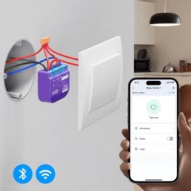 switch relevador inteligente conectividad inalambrica wifi y ble  salida contacto seco  compatible con asistentes de voz  dimen