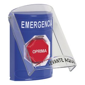 botón multipropósito color azul de superficie con tapa de policarbonato sin bocina prealarma para interior girar para restablec