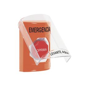 botón multipropósito color naranja de superficie con tapa de policarbonato con bocina pre alarma para interior llave para rest