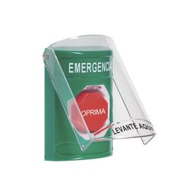 ​botón multipropósito color verde de superficie con tapa de policarbonato con bocina pre alarma para interior llave para restab