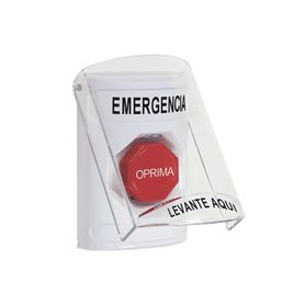 ​botón multipropósito color blanco de superficie con tapa de policarbonato con bocina pre alarma para interior llave para resta