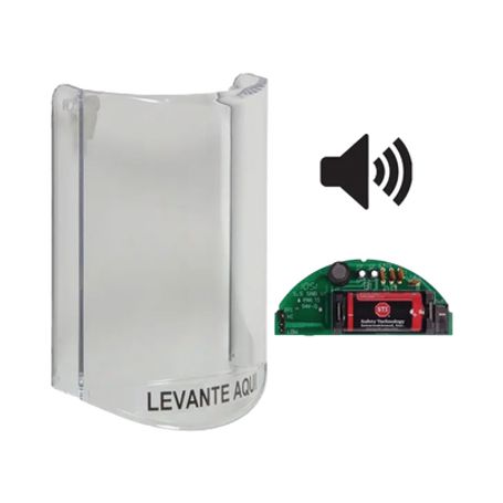 cubierta protectora de policarbonato súper resistente con sonido texto en espanol para botones multiusos serie stopper® station