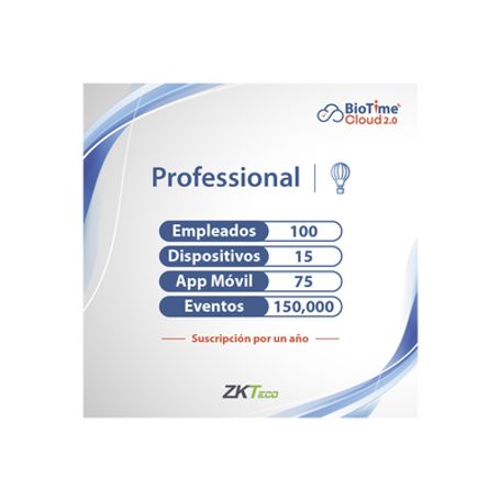 Licencia Professional Biotime Cloud 2.0  / 100 Usuarios / 15 Dispositivos (licencia Anual)
