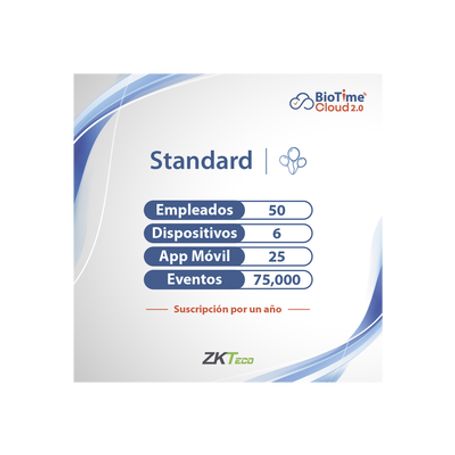 licencia standart biotime cloud 20   50 usuarios  6 dispositivos licencia anual