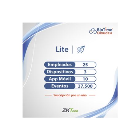 licencia lite de biotime cloud 20   25 usuarios  3 dispositivos licencia anual