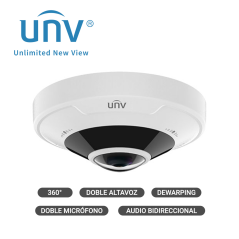 CAMARA IP FISHEYE UNV IPC86CEB-AF18KC-I0 / 12MP / LENTE-FIJO 1.8MM / VISTA-360° / DEWARPING / DWDR / IR15M / MICROSD256GB