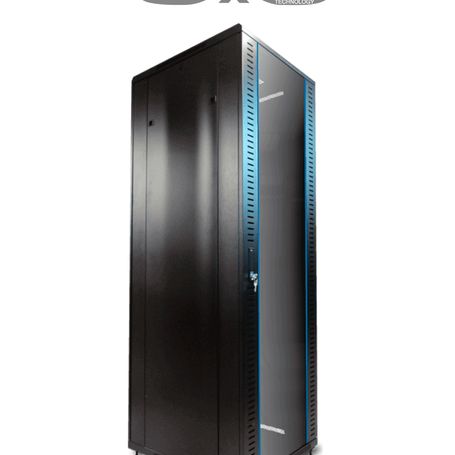 Saxxon Sxr42u6642s  Gabinete De Piso Color Negro / 42ur / Puerta De Vidrio Templado / Alto 198 Cm / Ancho 60 Cm / Profundidad 60