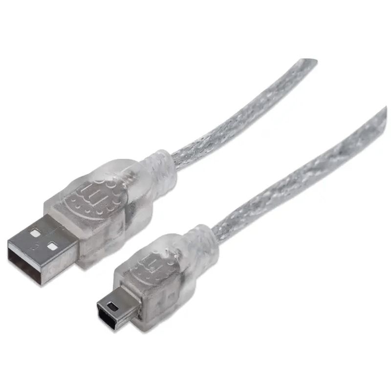 Manhattan 333412 Cable Para Dispositivos Usb Minib De Alta Velocidad Usb 2.0 A Macho/ Minib Macho 480 Mbps 1.8 M Plateado Transl