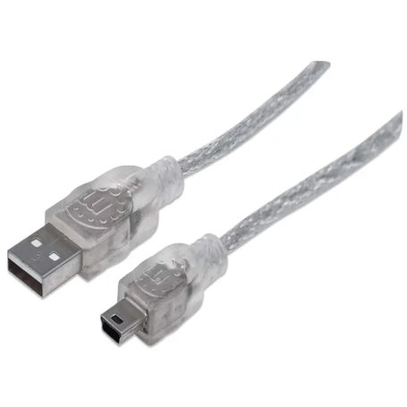 Manhattan 333412 Cable Para Dispositivos Usb Minib De Alta Velocidad Usb 2.0 A Macho/ Minib Macho 480 Mbps 1.8 M Plateado Transl
