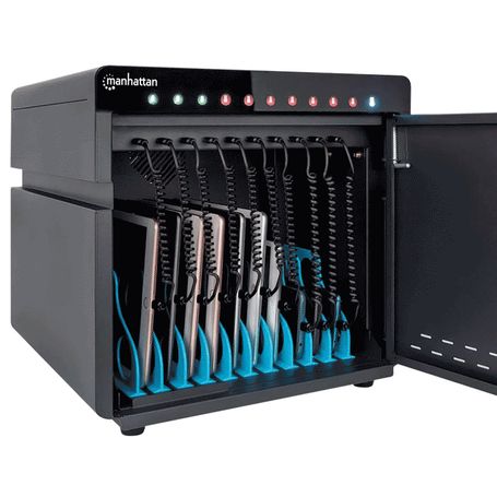 Manhattan  715942  Gabinete Profesional Carga 10 Puertos Usbc  180 W / 10 Puertos Bahias Teléfonos Y Tabletas 180 W En Total Has