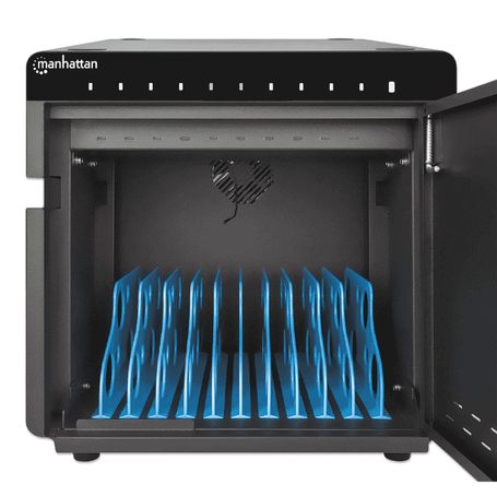 Manhattan  715942  Gabinete Profesional Carga 10 Puertos Usbc  180 W / 10 Puertos Bahias Teléfonos Y Tabletas 180 W En Total Has