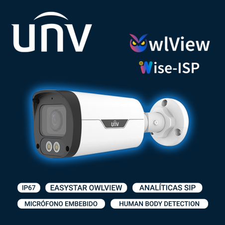 CAMARA IP BULLET OWLVIEW UNV IPC2314LE-ADF28KM-WP / 4MP / LENTE-2.8MM / WDR120DB / IR30M / MICROSD128GB / MICROFONO-INTEGRADO