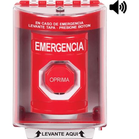 botón multipropósito color rojo de superficie con espaciador ctapa de policarbonato cbocina pre alarma interiorexterior llave