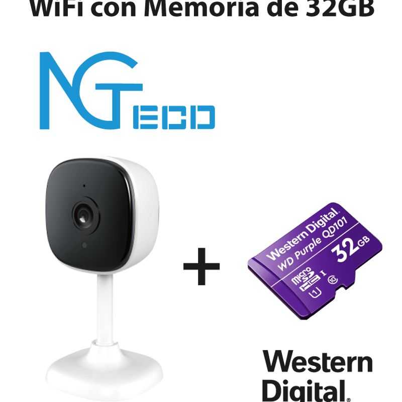 Ngteco Ngc1201pak  Paquete De Cámara Ngc1201 Ip Cubo Wifi 1080p Con Memoria De 32gb Micro Sdhc/ Linea Purple/ Clase 10 U1