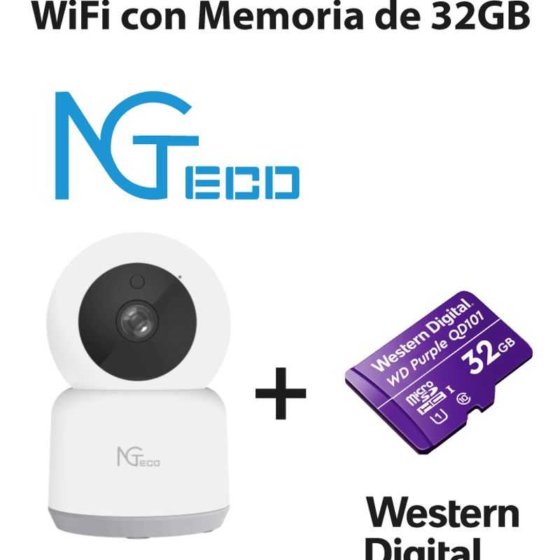 Ngteco Ngc2401pak  Paquete De Cámara Ngc2401 Ip Pt Wifi 1080p Con Memoria De 32gb Micro Sdhc/ Linea Purple/ Clase 10 U1