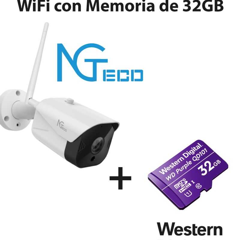 Ngteco Ngc401pak  Paquete De Cámara Ngc401 Ip Bullet Wifi 1080p Con Memoria De 32gb Micro Sdhc/ Linea Purple/ Clase 10 U1