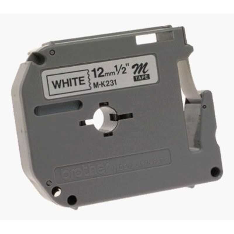 Etiqueta blanca continua plástica no laminada Brother M231 de 12 mm de ancho x 8 mts de largo. Impresión en negro. TL1 