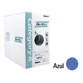 bobina de cable utp 305 m de cobre netkey azul categoria 6 24 awg 1000mbps riser cmr de 4 pares