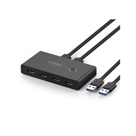 conmutador usb para compartir 4 puertos usb 30 a 2 pc ìs  cambio mediante botón  incluye dos cables usb de 15 m  abs  permite