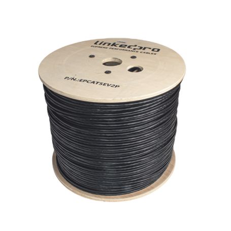 bobina de cable siamés cat5e cca  2 cables gruesos 16 awg para alimentar cámaras más lejos  305m  instalación en exterior  uso 